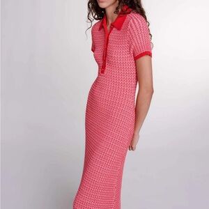 Maje Red Geometric Midi Dress
